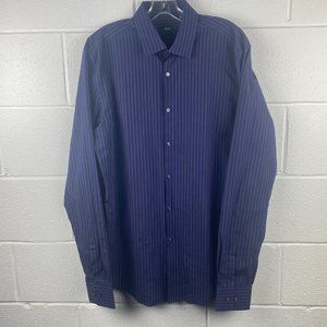 Hugo Boss Dress Shirt Mens 16 Slim‎ Fit Blue Striped Long Sleeve